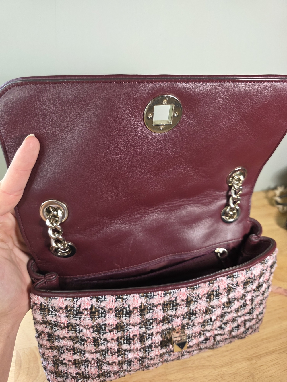 EUC Kate Spade Pink Tweed Chain Shoulder Bag - Picture 9 of 10